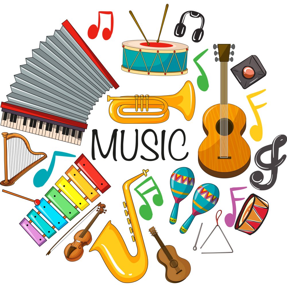 Different kinds of musical instruments illustration